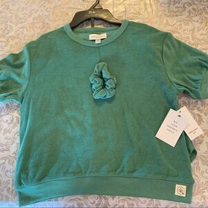 3 Piece Shorts Set w/ Hair Tie Green Terry Cloth Lounge Set Youth Girls 14-16 XL